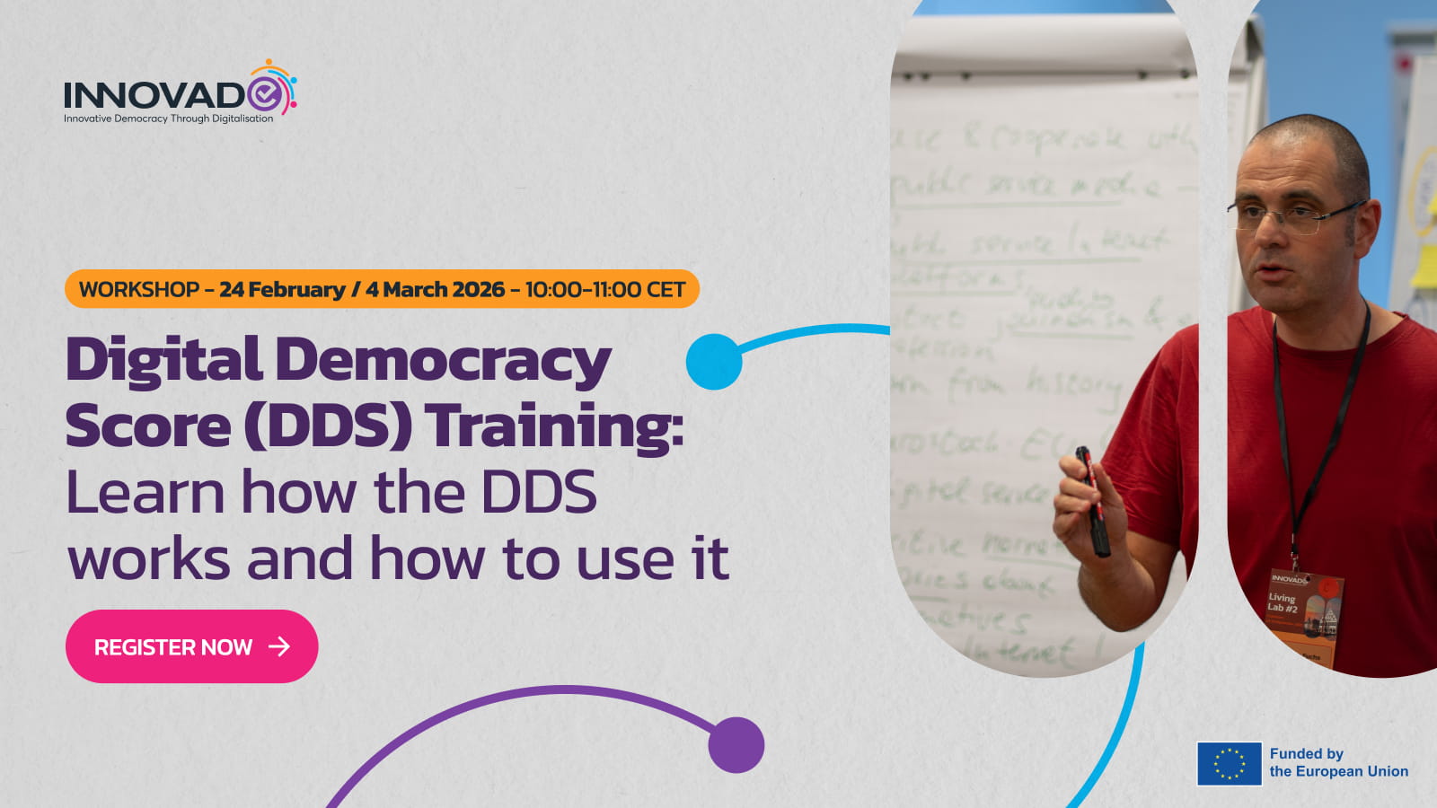 Banner for the event with professor explaining