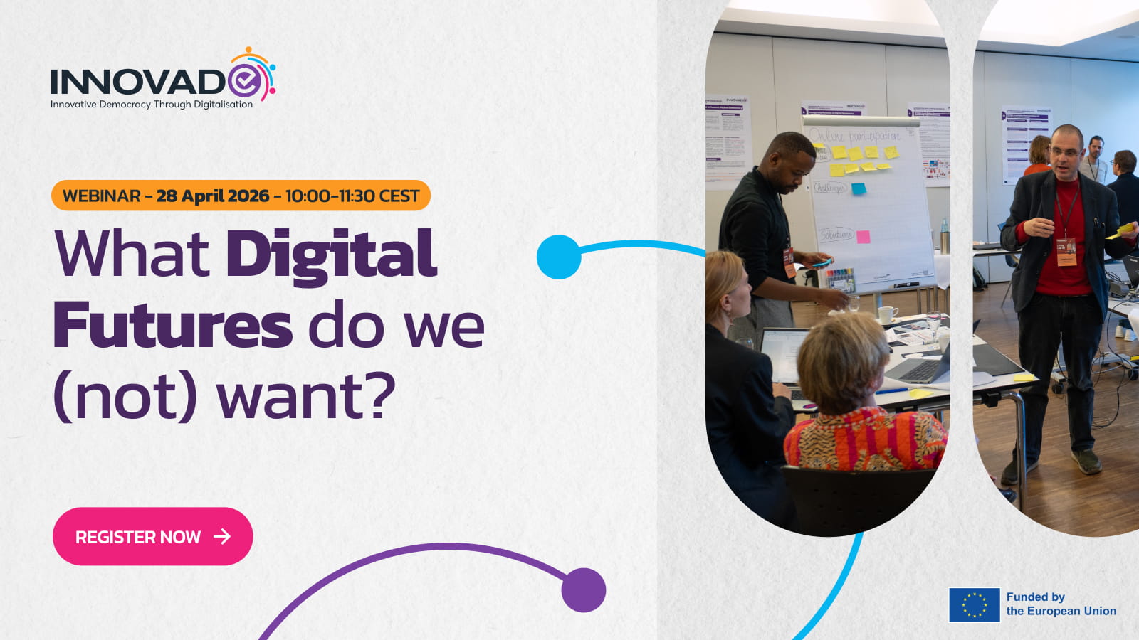 Banner for the event with professor explaining