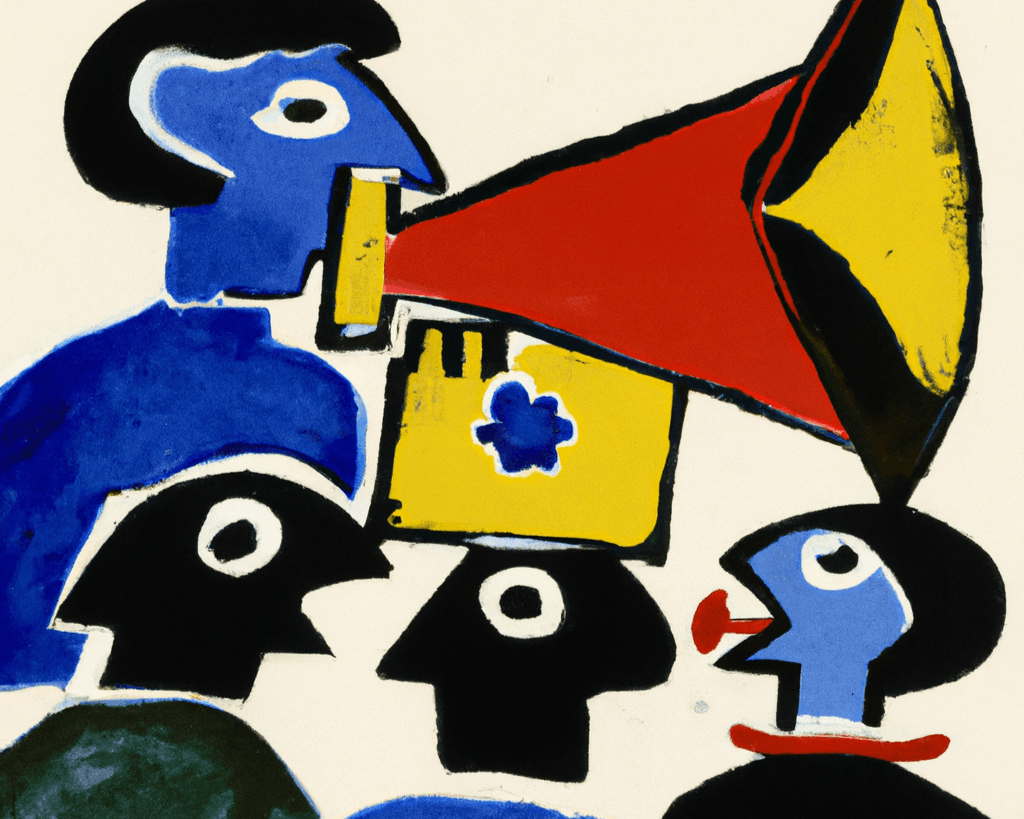 matisse-inspired image of a man speaking into a megaphone